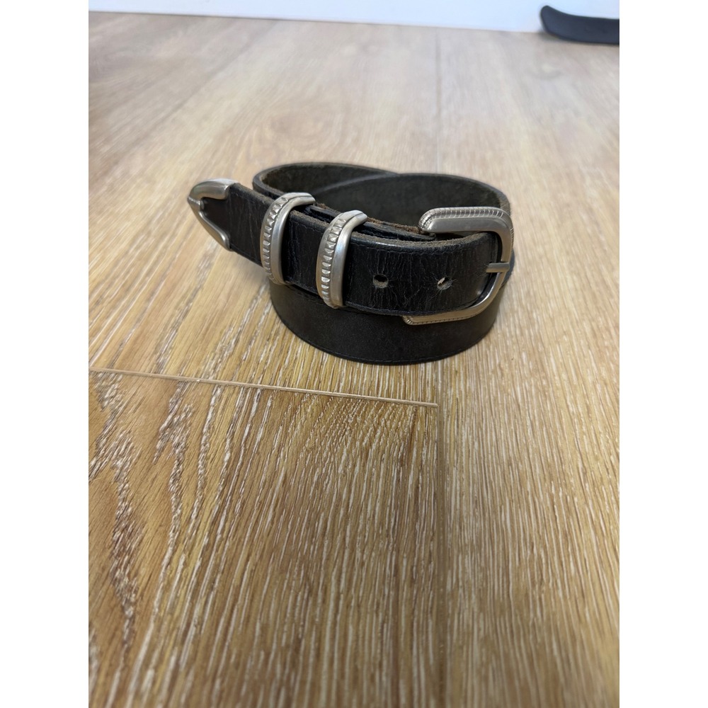 Vintage Black Leather Western Belt Silver Hardware Metal Tip Size Small